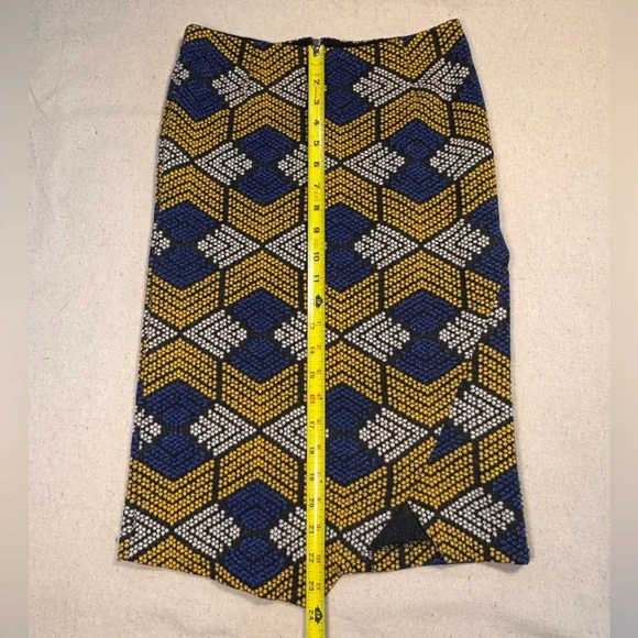 MAEVE for Anthropologie Geometric Print Pencil Skirt Navy Yellow & Grey Size 0 - Picture 2 of 7